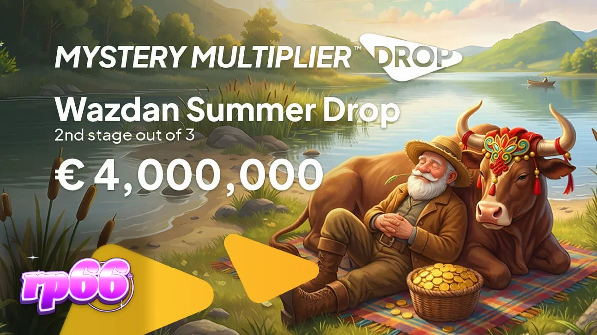 Tampilan antarmuka permainan slot dengan fitur Mystery Multiplier Drop dari Wazdan